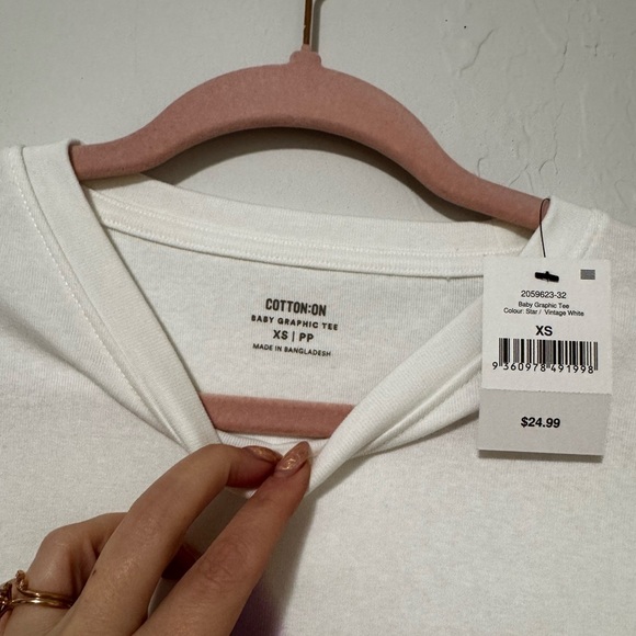 NEW Cotton On White Graphic Tee with star pink purple size XS relaxed fit - Picture 3 of 4